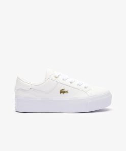 Lacoste Sneakers-Womens Ziane Platform Leather Sneakers-47CFA0005-lacoste cardigan