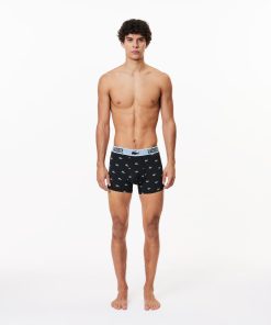 Lacoste Underwear & Loungewear-Mens 3-Pack Crocodile Print Trunks-5H5152-51-lacoste store near me