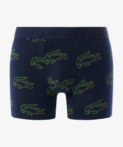 Lacoste Underwear & Loungewear-Mens Stretch Cotton Croc Print Boxer Briefs-6H6042-51-lacoste france