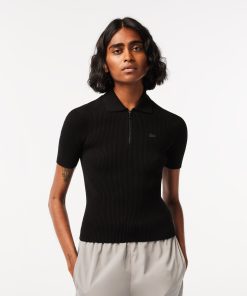 Lacoste Sweaters & Sweatshirts-Womens Zip Neck Rib Knit Polo-AF4953-51-lacoste usa