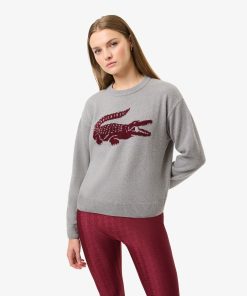 Lacoste Sweaters & Sweatshirts-Womens Lacoste x Bandier Contrast Crocodile Sweater-AF5842-51-lacoste factory outlet