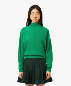 Lacoste Sweaters & Sweatshirts-Womens Relaxed Fit Wool High-Neck Sweater-AF9542-51-la coste