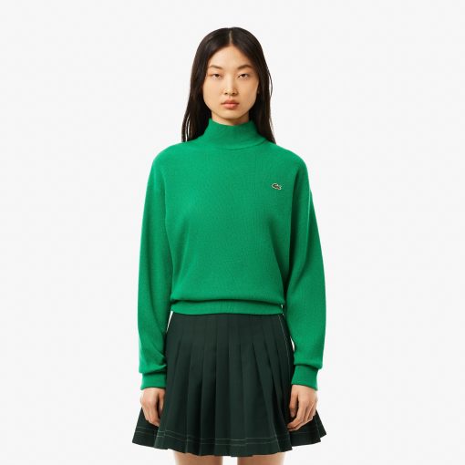 Lacoste Sweaters & Sweatshirts-Womens Relaxed Fit Wool High-Neck Sweater-AF9542-51-la coste