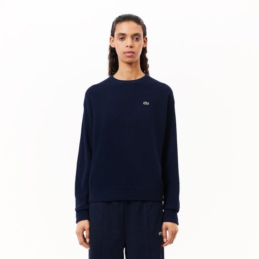 Lacoste Sweaters & Sweatshirts-Womens Relaxed Fit Wool Moss Stitch Sweater-AF9551-51-lacoste cardigan