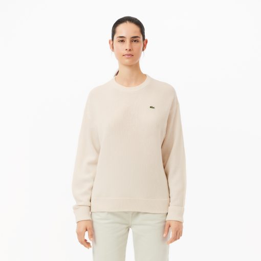 Lacoste Sweaters & Sweatshirts-Womens Relaxed Fit Wool Moss Stitch Sweater-AF9551-51-lacoste us