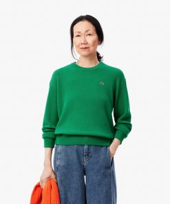 Lacoste Sweaters & Sweatshirts-Womens Relaxed Fit Wool Moss Stitch Sweater-AF9551-51-lacoste us