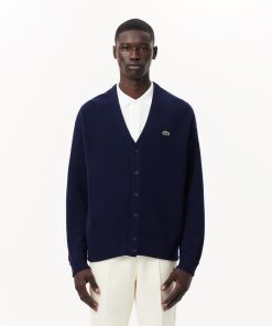 Lacoste Sweaters & Sweatshirts-Mens Relaxed Fit Wool Cardigan-AH0397-51-locoste