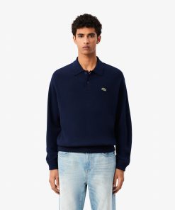 Lacoste Sweaters & Sweatshirts-Mens Relaxed Fit Wool Polo Sweater-AH0582-51-lacoste store near me