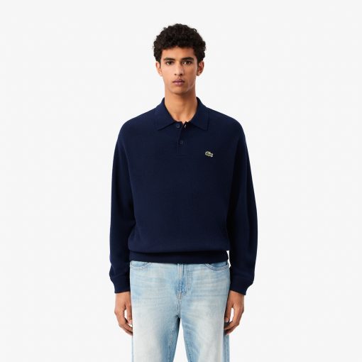 Lacoste Sweaters & Sweatshirts-Mens Relaxed Fit Wool Polo Sweater-AH0582-51-lacoste store near me