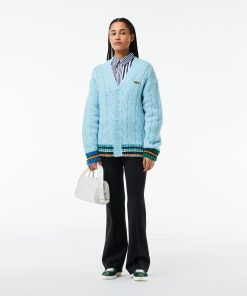 Lacoste Sweaters & Sweatshirts-Unisex Loose Fit Cable Knit Wool Cardigan-AH0821-51-lacoste store 2