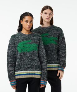 Lacoste Sweaters & Sweatshirts-Unisex Loose Fit Contrast Croc Wool Sweater-AH1780-51-lacost