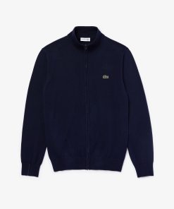 Lacoste Sweaters & Sweatshirts-Mens Zip-Up High-Neck Cotton Sweater-AH1957-51-lacoste usa