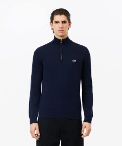 Lacoste Sweaters & Sweatshirts-Mens Zip-Up High-Neck Cotton Sweater-AH1980-51-lacoste sale