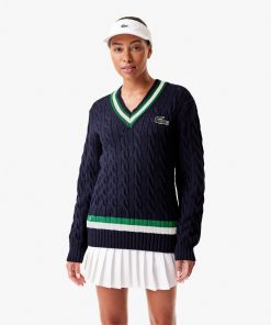 Lacoste Sweaters & Sweatshirts-Unisex Striped Wool Cable Knit Sweater-AH2113-51-lacoste factory outlet