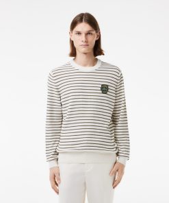 Lacoste Sweaters & Sweatshirts-Mens Badge Striped Cotton Sweater-AH7653-51-lacoste near me