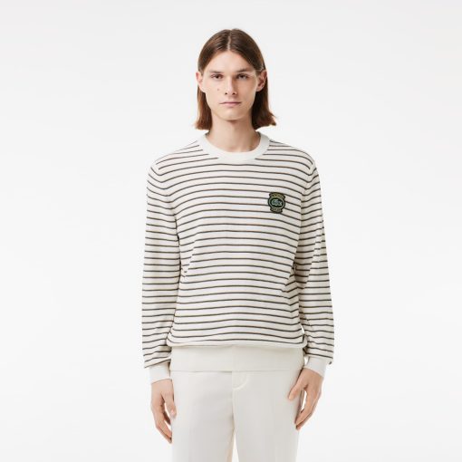 Lacoste Sweaters & Sweatshirts-Mens Badge Striped Cotton Sweater-AH7653-51-lacoste near me