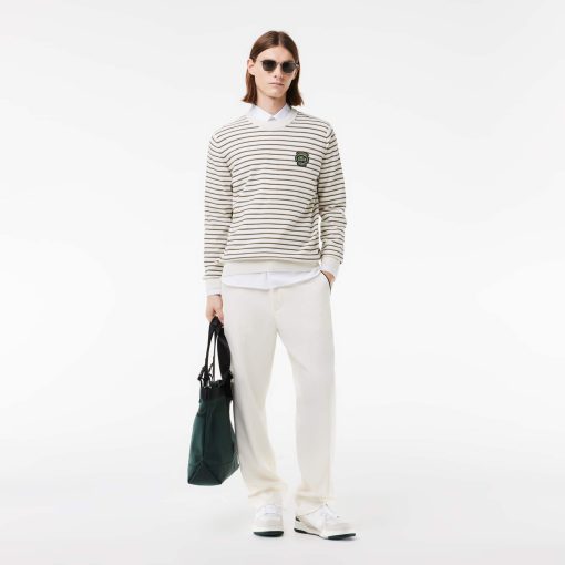 Lacoste Sweaters & Sweatshirts-Mens Badge Striped Cotton Sweater-AH7653-51-lacoste near me - Image 2