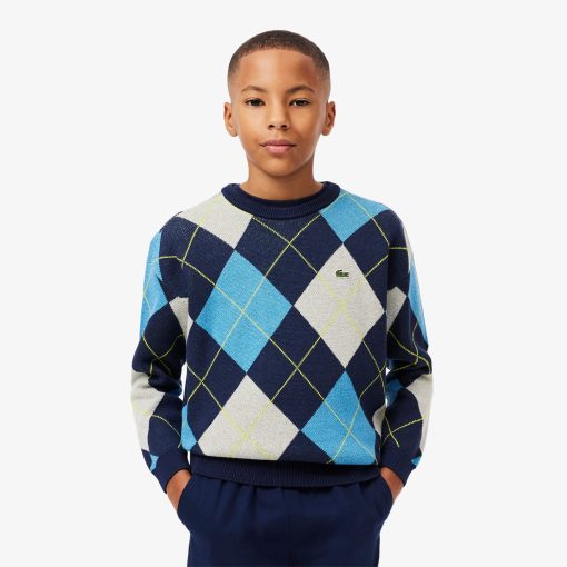 Lacoste Sweaters & Sweatshirts-Kids Cotton and Wool Argyle Sweater-AJ2485-51-lacosta