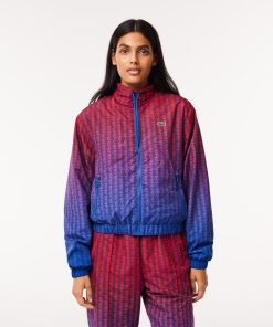 Lacoste Jackets & Coats-Womens Monogram Print Ombré Track Jacket-BF3447-51-lacost