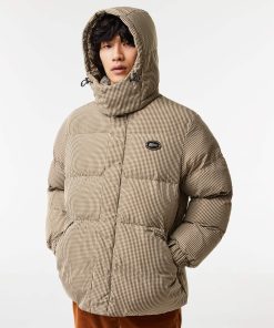 Lacoste Jackets & Coats-Mens Check Print Water-Repellent Twill Padded Jacket-BH0159-51-lacoste near me