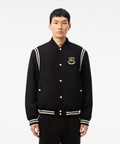 Lacoste Jackets & Coats-Mens Wool Contrast Badge Varsity Jacket-BH2898-51-lacoste factory outlet