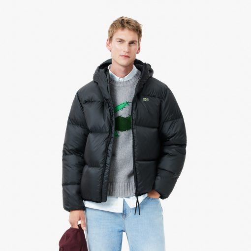 Lacoste Jackets & Coats-Mens Water-Repellent Hooded Puffer Jacket-BH2905-51-lacoste near me