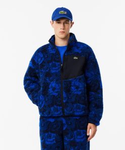 Lacoste Jackets & Coats-Mens Zip-Up Floral Motif Fleece Jacket-BH4147-51-lacosta