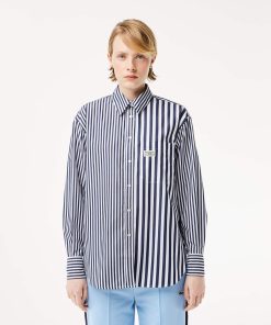 Lacoste T-Womens Striped Cotton Poplin Shirt-CF0788-51-lacost