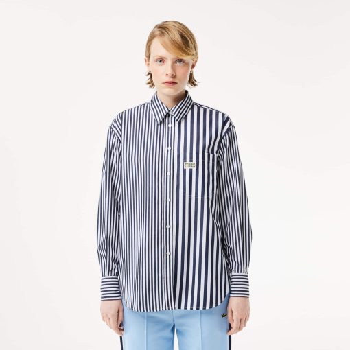 Lacoste T-Womens Striped Cotton Poplin Shirt-CF0788-51-lacost