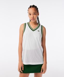 Lacoste T-Women’s Contrast V Neck Tank Top-CF5893-51-lacoste usa