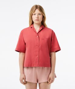 Lacoste Womens Cropped Oversized Cotton Shirt-CF6918-51-locoste