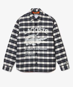 Lacoste Button Down Shirts-Unisex Branded Check Print Shirt-CH0451-51-lacoste us