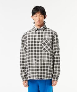 Lacoste Button Down Shirts-Mens Checked Overshirt with Quilted Lining-CH1863-51-lacoste near me