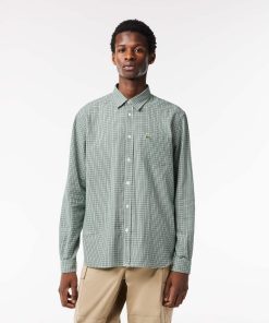 Lacoste Button Down Shirts-Mens Regular Fit Cotton Flannel Shirt-CH1885-51-lacoste near me