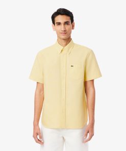 Lacoste Button Down Shirts-Mens Regular Fit Short Sleeve Oxford Shirt-CH1917-51-la coste