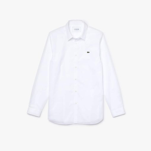 Lacoste Button Down Shirts-Mens Slim Fit Stretch Cotton Poplin Shirt-CH2668-51-lacoste us