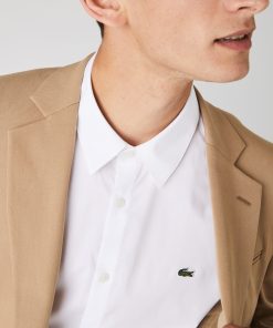 Lacoste Button Down Shirts-Mens Slim Fit Stretch Cotton Poplin Shirt-CH2668-51-lacoste us 2