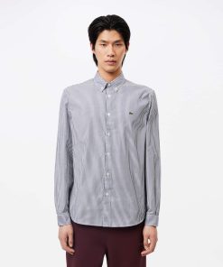 Lacoste Button Down Shirts-Mens Regular Fit Striped Cotton Shirt-CH2936-51-lacoste us