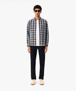 Lacoste Button Down Shirts-Mens Slim Fit Stretch Plaid Shirt-CH3745-51-la coste 2