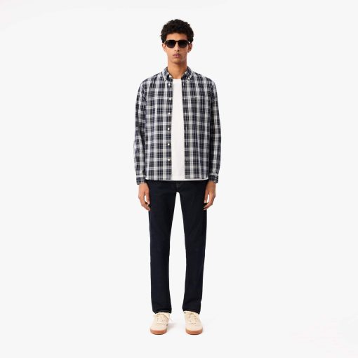 Lacoste Button Down Shirts-Mens Slim Fit Stretch Plaid Shirt-CH3745-51-la coste - Image 2