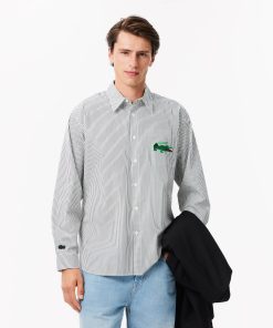 Lacoste Button Down Shirts-Mens Relaxed Fit Croc Badge Shirt-CH4548-51-lacoste factory outlet