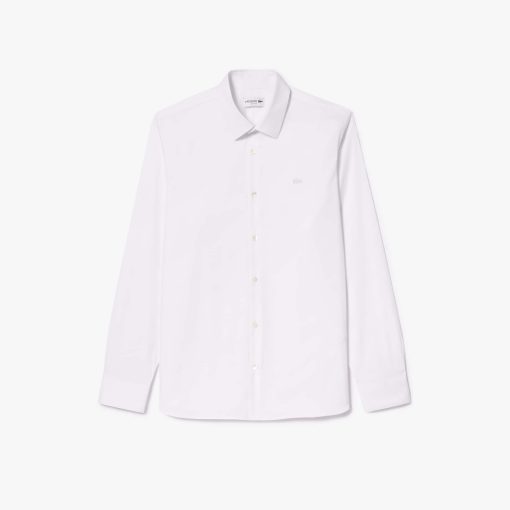 Lacoste Button Down Shirts-Mens Slim Fit Stretch Poplin Shirt-CH5253-51-lacost