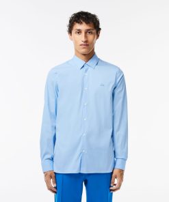 Lacoste Button Down Shirts-Mens Slim Fit Stretch Poplin Shirt-CH5253-51-lacoste factory outlet