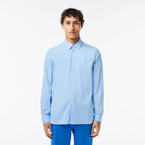 Lacoste Button Down Shirts-Mens Slim Fit Stretch Poplin Shirt-CH5253-51-lacoste factory outlet