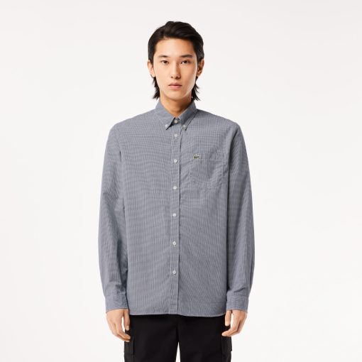 Lacoste Button Down Shirts-Mens Regular Fit Gingham Poplin Shirt-CH5621-51-lacosta