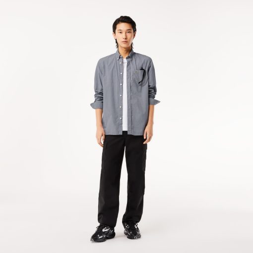 Lacoste Button Down Shirts-Mens Regular Fit Gingham Poplin Shirt-CH5621-51-lacosta - Image 2