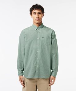 Lacoste Button Down Shirts-Mens Regular Fit Gingham Poplin Shirt-CH5621-51-lacoste sale