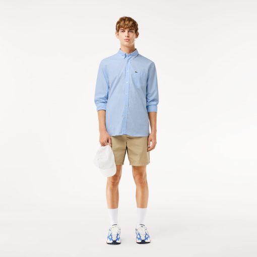 Lacoste Mens Regular Fit Gingham Poplin Shirt-CH5621-51-lacoste cardigan - Image 2