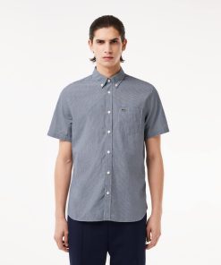 Lacoste Button Down Shirts-Mens Short Sleeve Regular Fit Gingham Shirt-CH5622-51-lacoste us