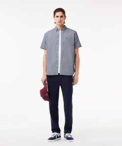 Lacoste Button Down Shirts-Mens Short Sleeve Regular Fit Gingham Shirt-CH5622-51-lacoste us 2